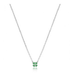 Collana Donna Gioielli Sagapò Click in acciaio con Quadrifoglio e smalto verde sck252