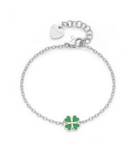 Bracciale Donna Gioielli Sagapò Click in acciaio con Quadrifoglio e smalto verde sck260