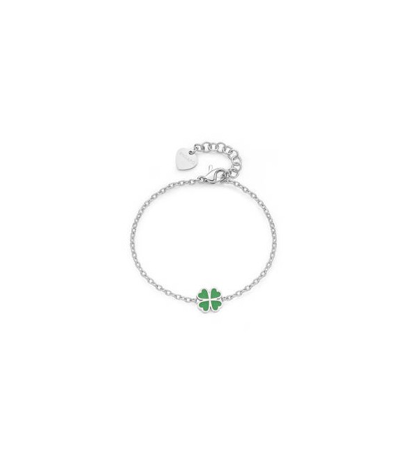 Bracciale Donna Gioielli Sagapò Click in acciaio con Quadrifoglio e smalto verde sck260