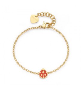 Bracciale Donna Gioielli Sagapò Click in acciaio dorato con Coccinella e smalto rosso sck267