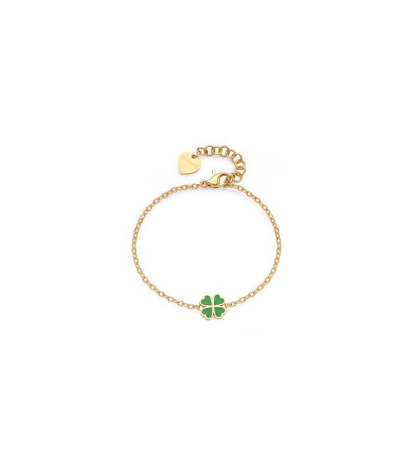 Bracciale Donna Gioielli Sagapò Click in acciaio dorato con Quadrifoglio e smalto verde sck261