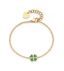 Bracciale Donna Gioielli Sagapò Click in acciaio dorato con Quadrifoglio e smalto verde sck261