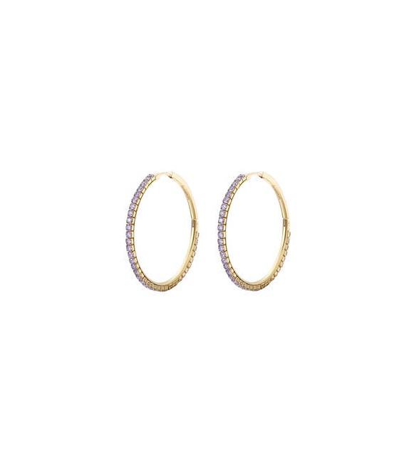 Orecchini Cerchietto Donna Gioielli Brosway Desideri in acciaio dorato con zirconi ametista mm 46 beie026