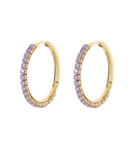 Orecchini Cerchietto Donna Gioielli Brosway Desideri in acciaio dorato con zirconi ametista mm 32 beie024