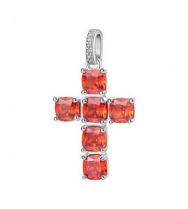 Pendente Croce Gioielli Fancy by Brosway in argento zircone cushion arancione fvo03