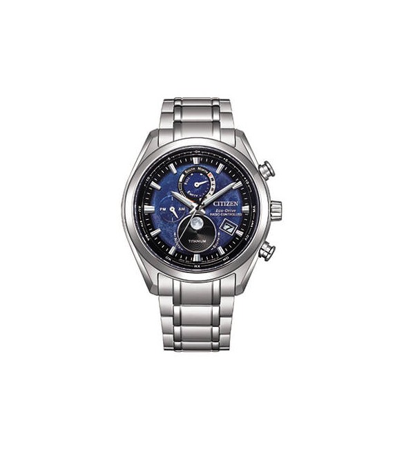 Orologio Radiocontrollato Tsuki-yomi Moon Phase Uomo Citizen Eco Drive titanio blu by1010-81l