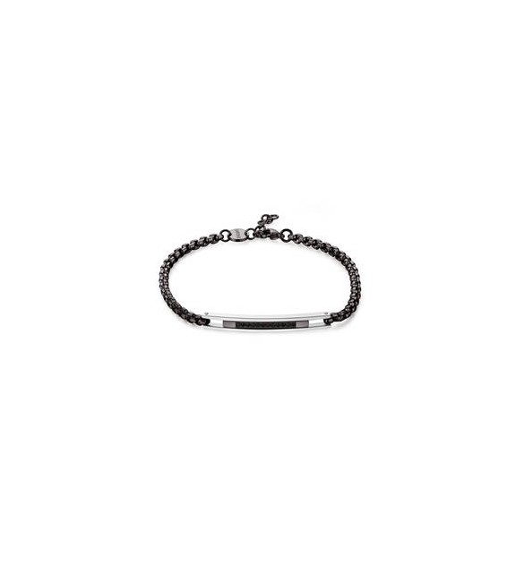 Bracciale Uomo Gioielli Sagapò Proud in acciaio catena pvd gun e cristalli neri spd19