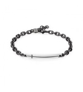 Bracciale Uomo Gioielli Sagapò Proud in acciaio catena pvd gun e piastra incisa spd21