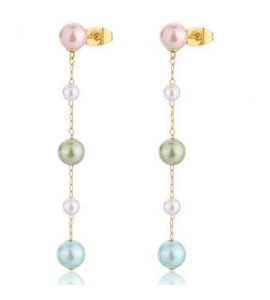 Orecchini Pendenti Donna Gioielli S\'agapò Wisdom in acciaio dorato con Perle colorate swi38