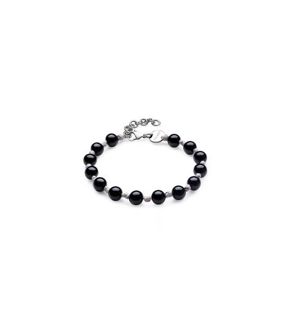 Bracciale Uomo Gioielli S\'agapò Riot in acciaio, cordino e pietra agata nera srt20