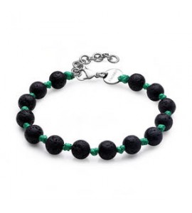 Bracciale Uomo Gioielli S\'agapò Riot in acciaio, cordino e pietra lavica srt23