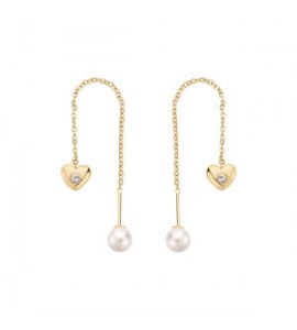 Orecchini Saliscendi Donna Gioielli Brosway Chakra in acciaio dorato con Cuore bhke187