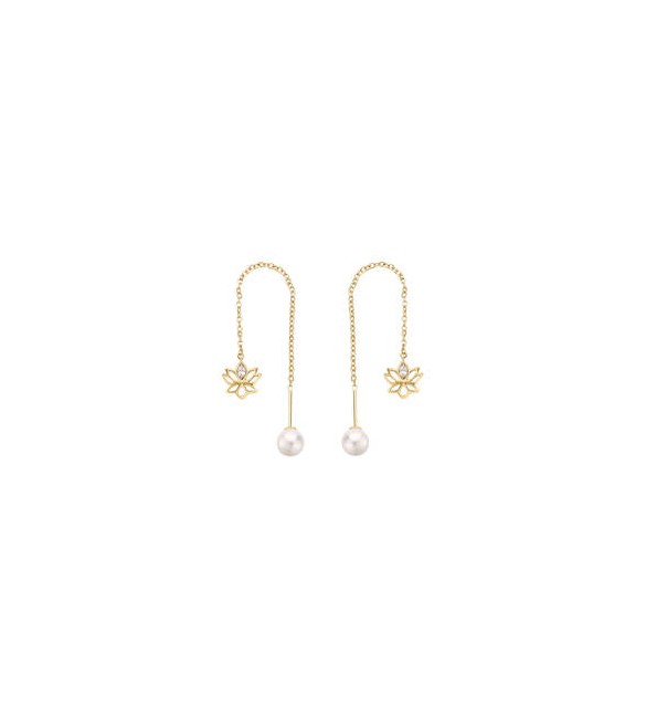 Orecchini Saliscendi Donna Gioielli Brosway Chakra in acciaio dorato con Fiore di Loto bhke189