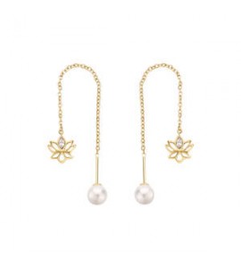 Orecchini Saliscendi Donna Gioielli Brosway Chakra in acciaio dorato con Fiore di Loto bhke189