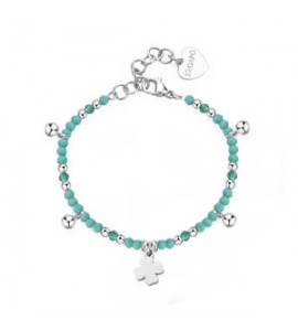 Bracciale donna gioielli Sagapò Glint in acciaio, vetro verde e quadrifoglio sgi14