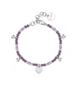 Bracciale donna gioielli Sagapò Glint in acciaio, vetro viola e cuore sgi11