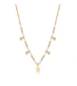 Collana donna gioielli Sagapò Glint in acciaio dorato, vetro bianco e stella sgi04