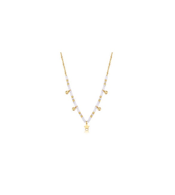 Collana donna gioielli Sagapò Glint in acciaio dorato, vetro bianco e stella sgi04