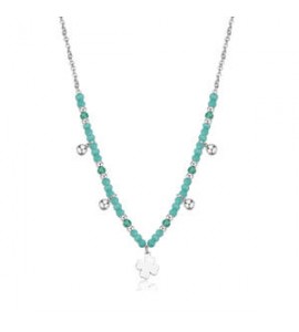 Collana donna gioielli Sagapò Glint in acciaio, vetro verde e quadrifoglio sgi03