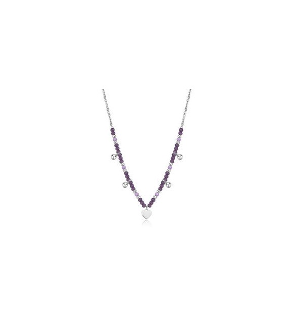 Collana donna gioielli Sagapò Glint in acciaio, vetro viola e cuore sgi01