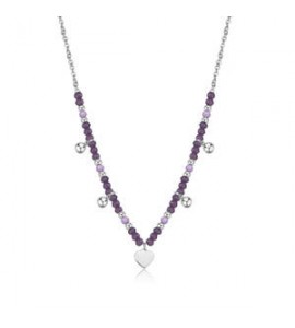 Collana donna gioielli Sagapò Glint in acciaio, vetro viola e cuore sgi01