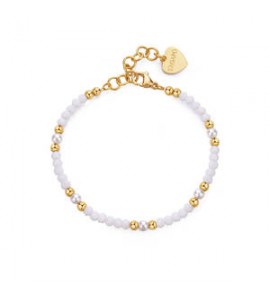 Bracciale donna gioielli Sagapò Glint in acciaio dorato, vetro bianco e perle sgi20