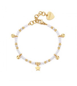 Bracciale donna gioielli Sagapò Glint in acciaio dorato, vetro bianco e stella sgi15