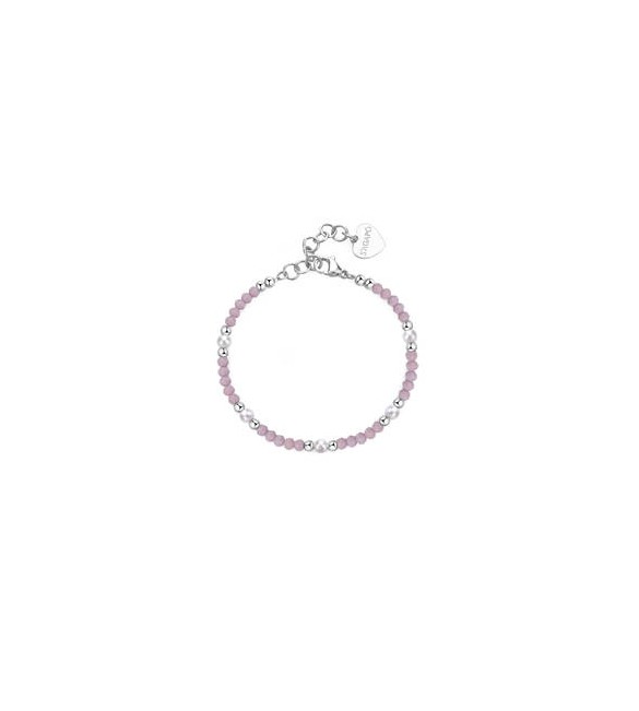 Bracciale donna gioielli Sagapò Glint in acciaio, vetro rosa e perle sgi19