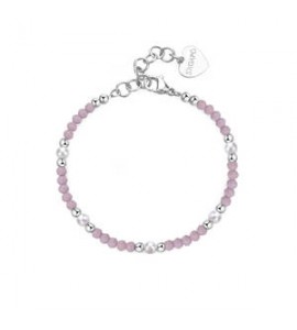 Bracciale donna gioielli Sagapò Glint in acciaio, vetro rosa e perle sgi19