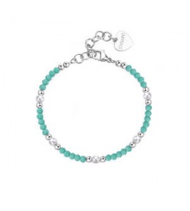 Bracciale donna gioielli Sagapò Glint in acciaio, vetro verde e perle sgi17