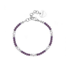 Bracciale donna gioielli Sagapò Glint in acciaio, vetro viola e perle sgi18