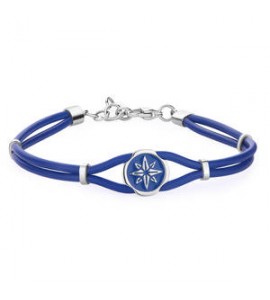 Bracciale Uomo Gioielli Sagapò Panama in acciaio con gomma blu e rosa dei venti spa26