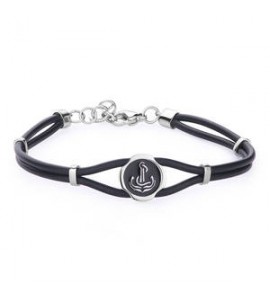 Bracciale Uomo Gioielli Sagapò Panama in acciaio con gomma nera e ancora spa31