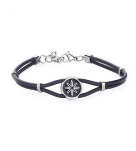 Bracciale Uomo Gioielli Sagapò Panama in acciaio con gomma nera e rosa dei venti spa27