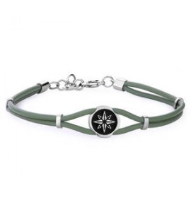 Bracciale Uomo Gioielli Sagapò Panama in acciaio con gomma verde e rosa dei venti spa28