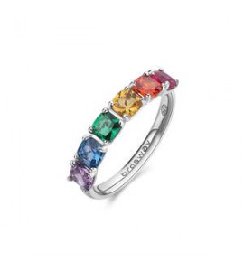 Anello Gioielli Fancy by Brosway in argento 5 zirconi cushion multicolore misura 14 fjr07c