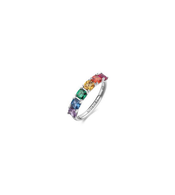 Anello Gioielli Fancy by Brosway in argento 5 zirconi cushion multicolore misura 16 fjr07d