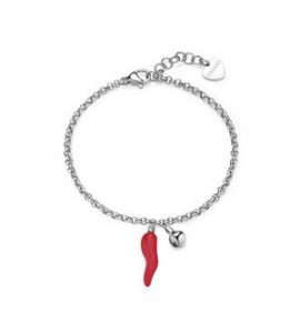 Bracciale Gioielli Sagapò Feelings in acciaio con campanellino e cornetto smalto rosso sfe15