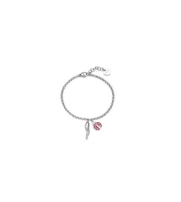 Bracciale Gioielli Sagapò Feelings in acciaio con coccinella smalto rosso e cornetto sfe17