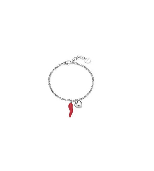 Bracciale Gioielli Sagapò Feelings in acciaio con cuore e cornetto smalto rosso sfe16