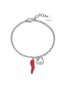 Bracciale Gioielli Sagapò Feelings in acciaio con cuore e cornetto smalto rosso sfe16