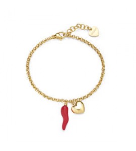 Bracciale Gioielli Sagapò Feelings in acciaio dorato con cuore e cornetto sfe20