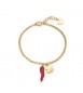Bracciale Gioielli Sagapò Feelings in acciaio dorato con quadrifoglio e cornetto con smalto rosso sfe19