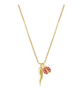 Collana Gioielli Sagapò Feelings in acciaio dorato con coccinella smalto rosso e cornetto sfe09