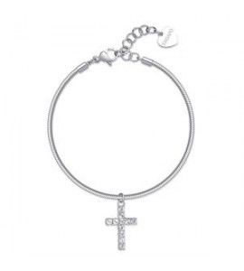 Bracciale Donna Gioielli Sagapò Dazzly in acciaio con croce con cristalli bianchi sdz78