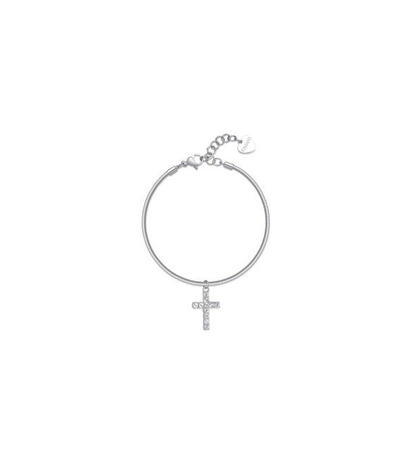 Bracciale Donna Gioielli Sagapò Dazzly in acciaio con croce con cristalli bianchi sdz78
