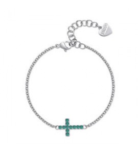 Bracciale Donna Gioielli Sagapò Dazzly in acciaio con croce con cristalli smeraldo sdz75