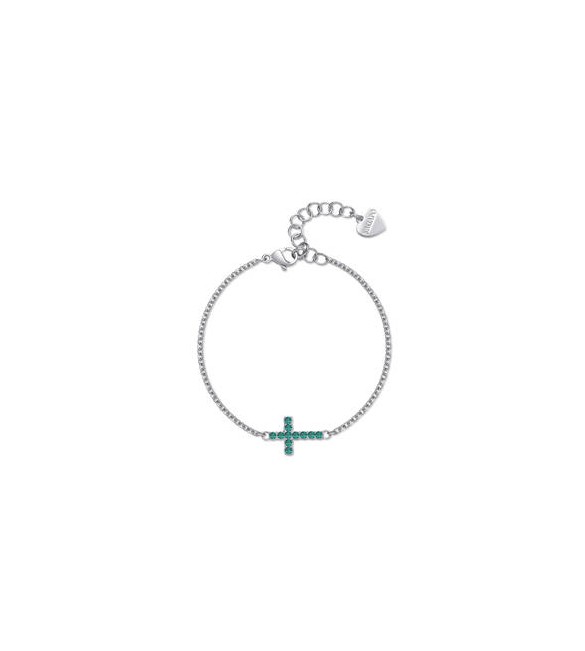 Bracciale Donna Gioielli Sagapò Dazzly in acciaio con croce con cristalli smeraldo sdz75
