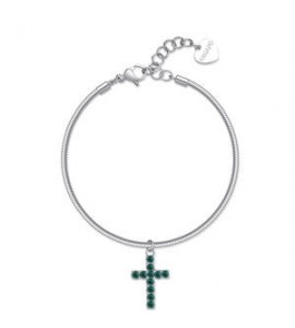 Bracciale Donna Gioielli Sagapò Dazzly in acciaio con croce con cristalli verdi sdz79