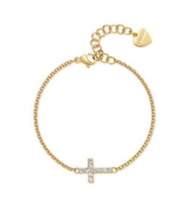 Bracciale Donna Gioielli Sagapò Dazzly in acciaio dorato con croce con cristalli bianchi sdz76
